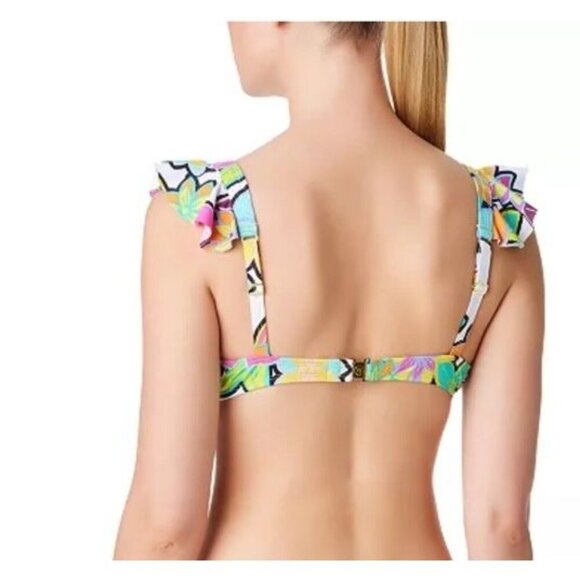 Bleu by Rod Beattie Sz 14 Bikini Top Color Crush Ruffled Tie Front New Retro - Picture 2 of 5